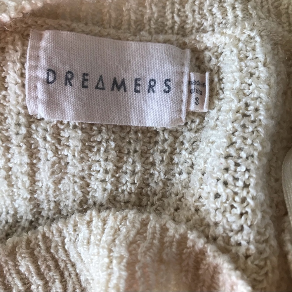 Dreamers oversized cable knit cropped cream/beige lace up sweater - Picture 4 of 11